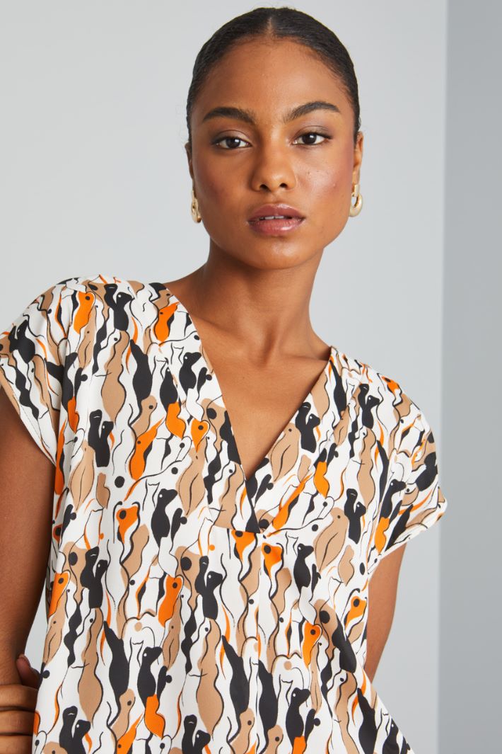 Blusa con maniche ad aletta - ARANCIONE BIANCO CAMMELLO - Fashion Market - 3