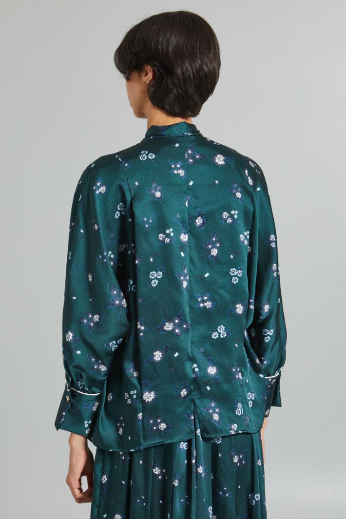 Blusa in twill con foulard - VERDE BLU - Fashion Market - 4