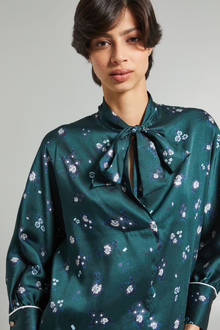 Blusa in twill con foulard - VERDE BLU - Fashion Market - 3