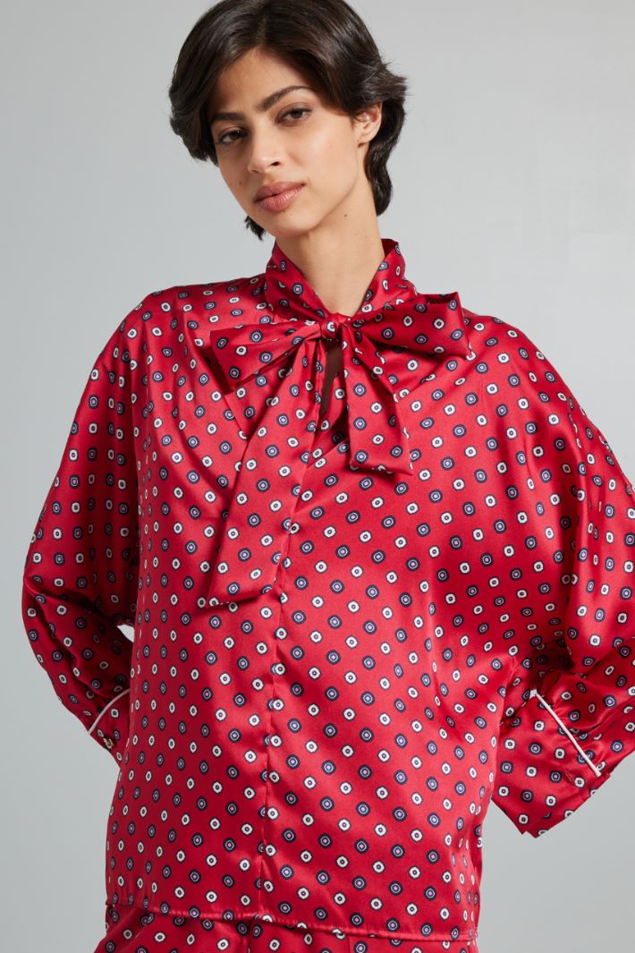 Blusa in twill con foulard - ROSSO BLU - Fashion Market - 2