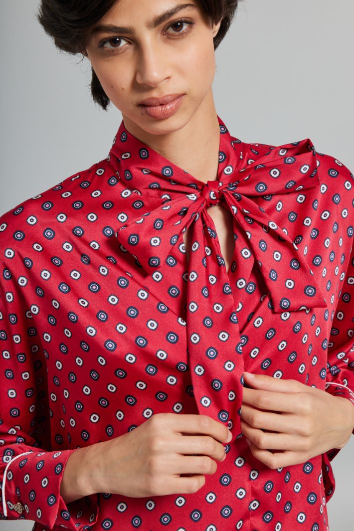 Blusa in twill con foulard - ROSSO BLU - Fashion Market - 3