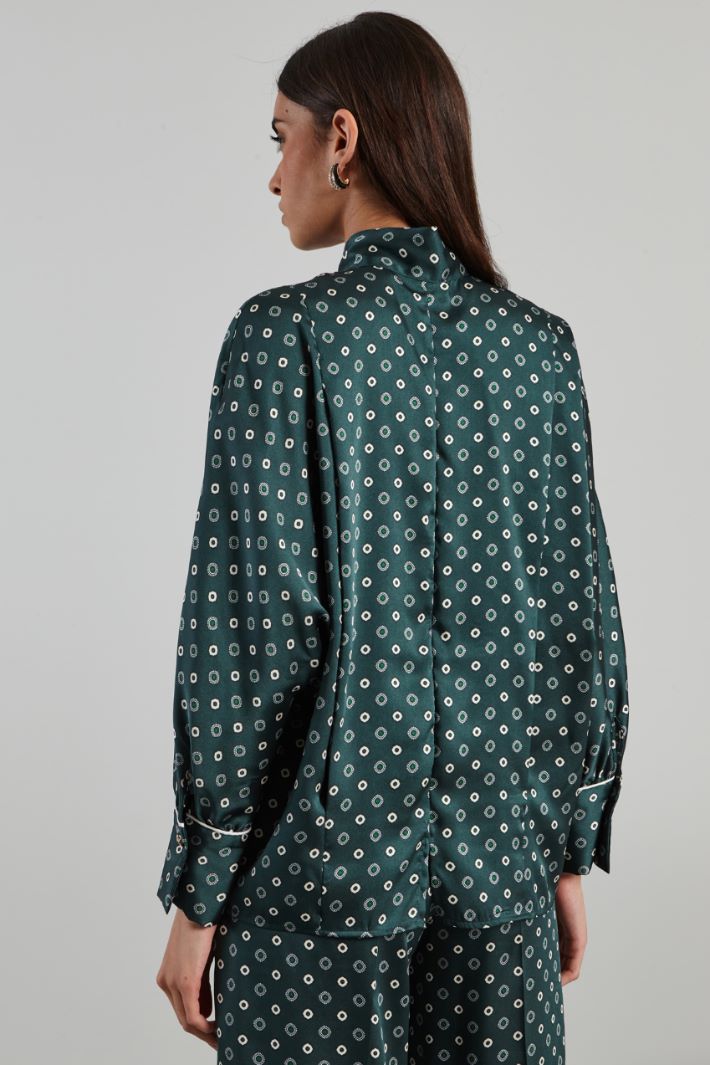 Blusa in twill con foulard - VERDE SCURO - Fashion Market - 4