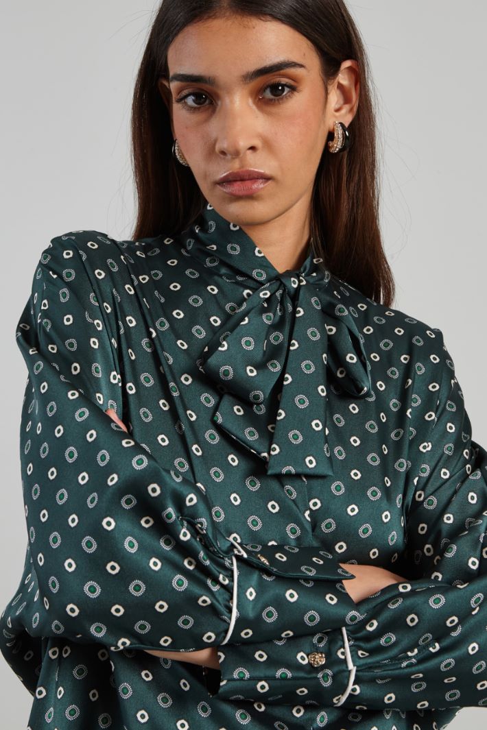 Blusa in twill con foulard - VERDE SCURO - Fashion Market - 3