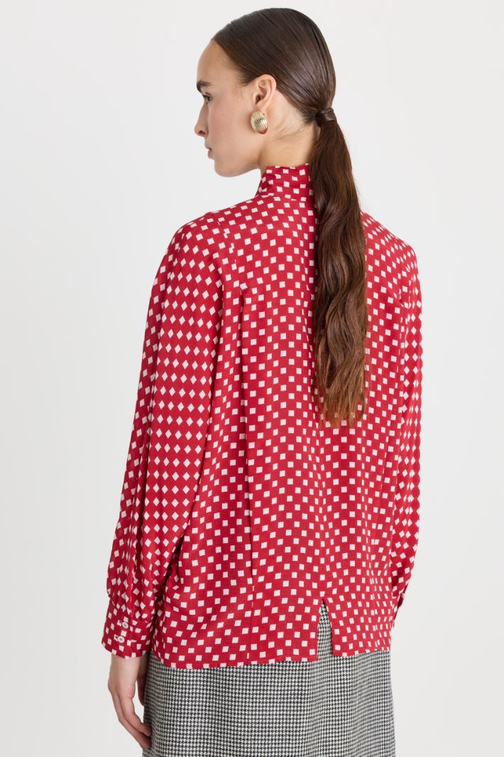 Blusa in seta con fiocco - ROSSO - Fashion Market - 4