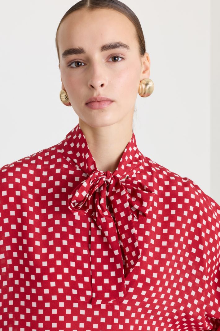 Blusa in seta con fiocco - ROSSO - Fashion Market - 3