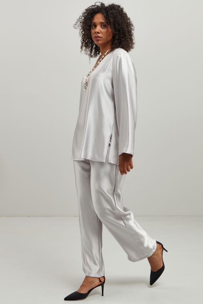 Pantaloni in raso - ARGENTO - Fashion Market