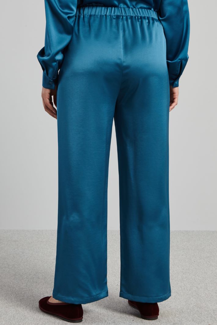 Pantaloni morbidi  in raso - PETROLIO - Fashion Market - 4