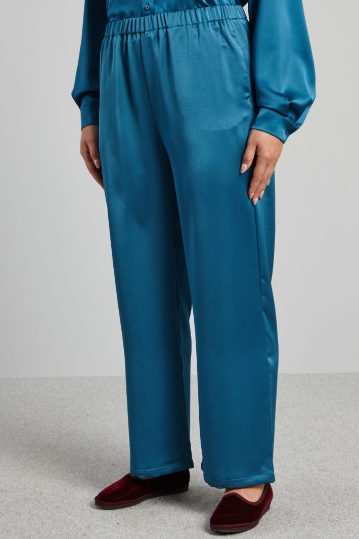 Pantaloni morbidi  in raso - PETROLIO - Fashion Market - 2