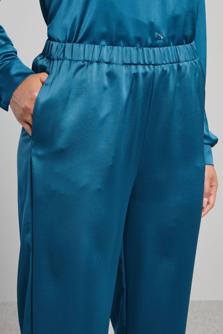 Pantaloni morbidi  in raso - PETROLIO - Fashion Market - 3