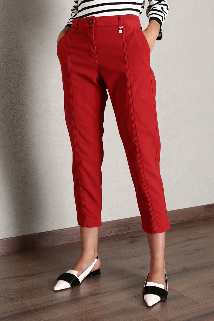 Pantaloni dritti in cotone - ROSSO - Fashion Market - 4