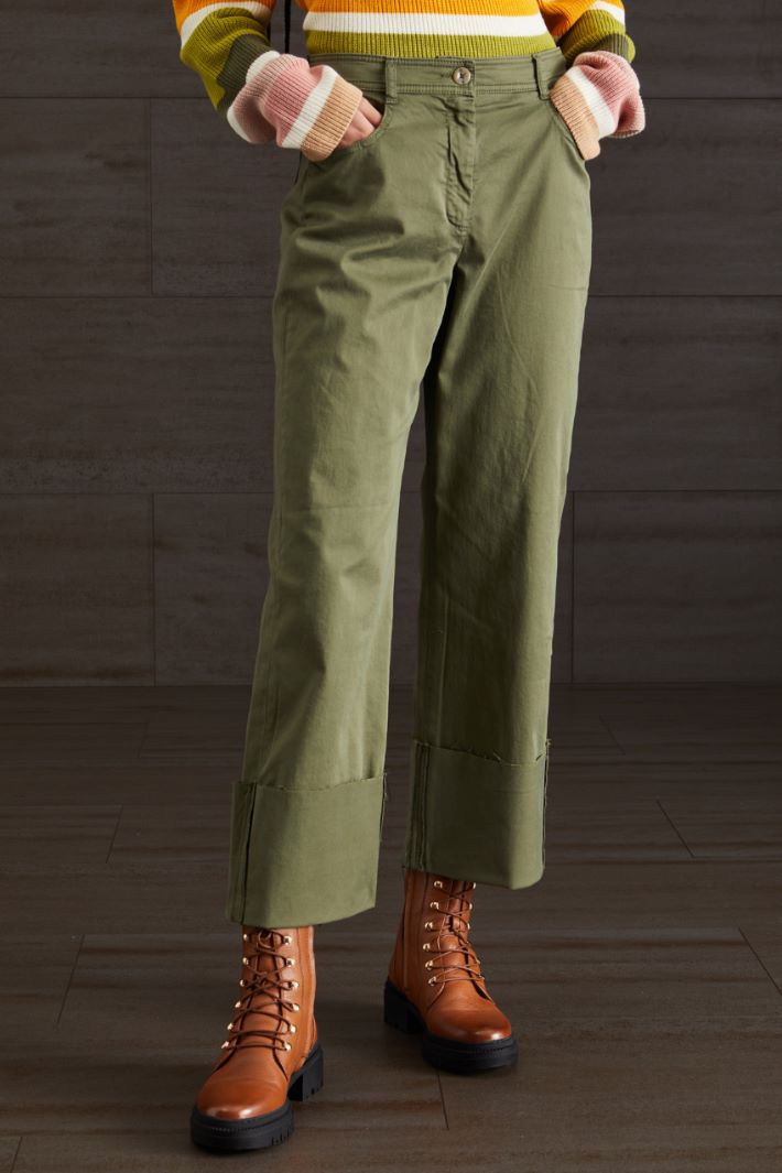 Pantaloni in raso di cotone - VERDE KAKI - Fashion Market - 2