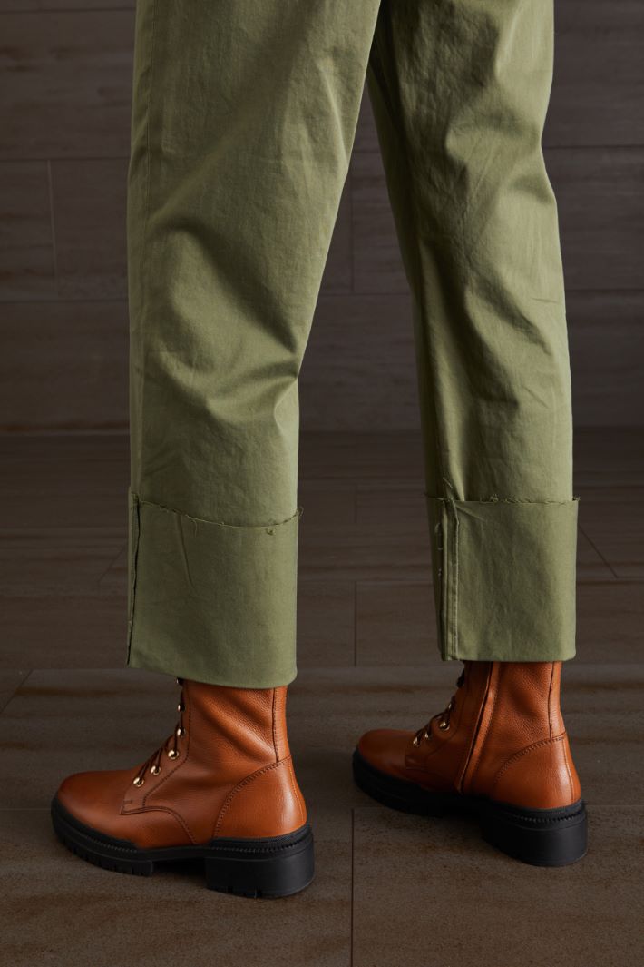 Pantaloni in raso di cotone - VERDE KAKI - Fashion Market - 3