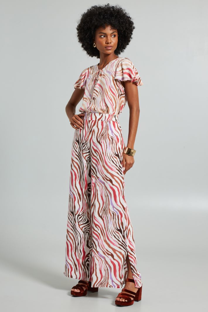 Pantaloni in fil coupè stampati - ROSA BIANCO MARRONE - Fashion Market