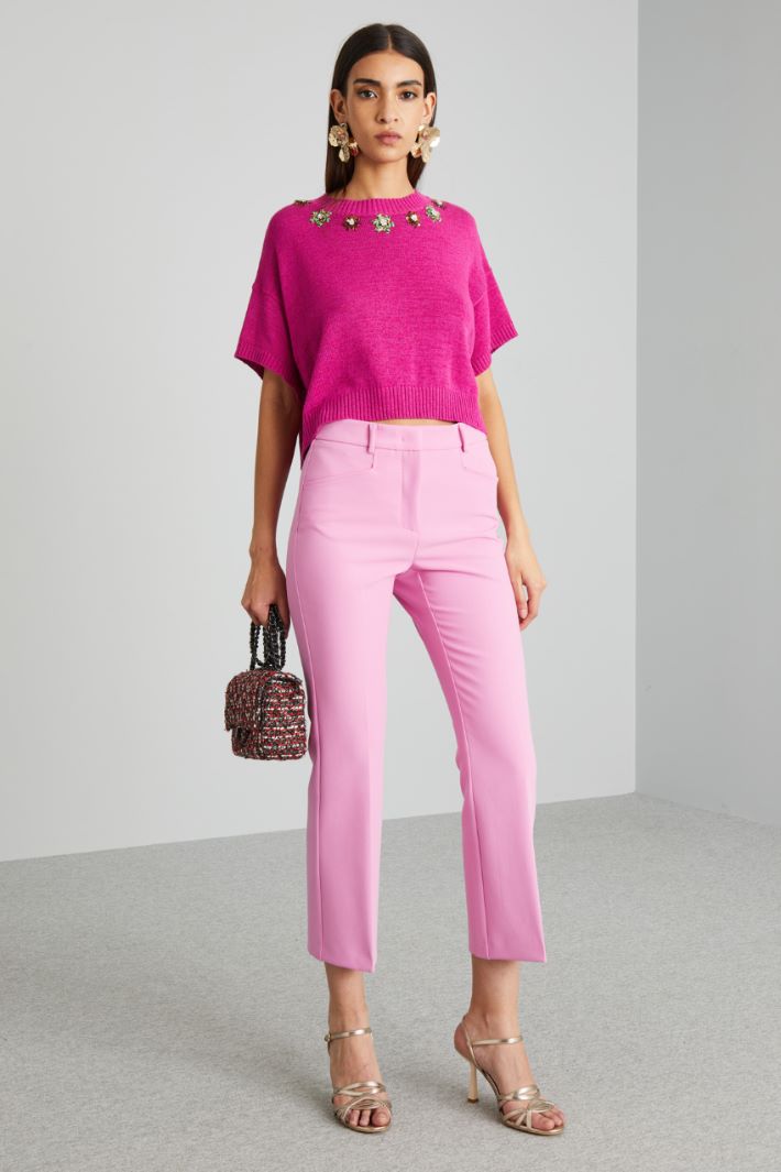 Pantaloni flare in doppia tela - ROSA - Fashion Market