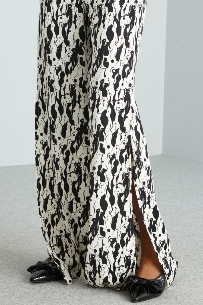 Pantaloni palazzo con stampa - NERO BIANCO - Fashion Market - 3