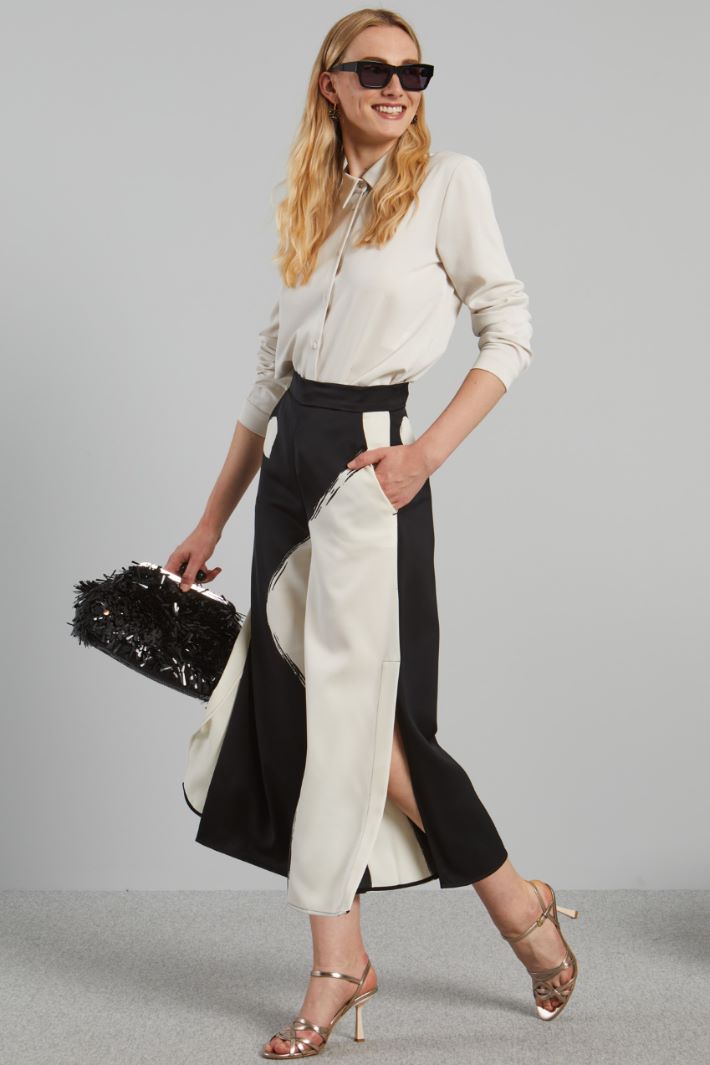 Pantaloni in enver satin lucido - NERO BIANCO LATTE - Fashion Market
