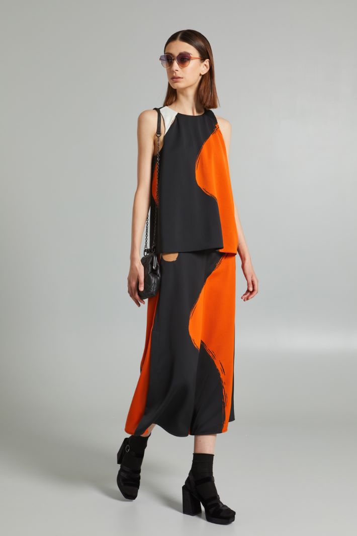 Pantaloni in enver satin lucido - NERO ARANCIONE BIANCO - Fashion Market