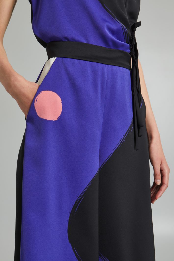 Pantaloni in enver satin lucido - VIOLA NERO BIANCO - Fashion Market - 3