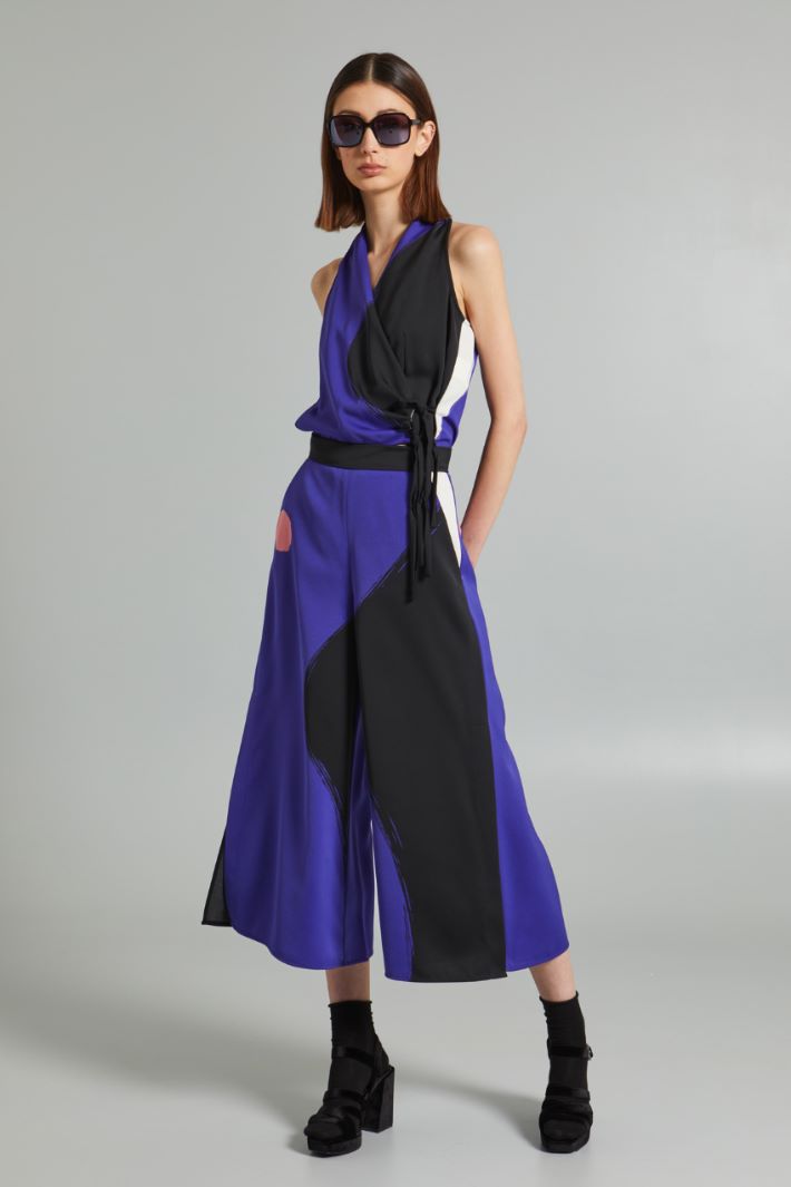 Pantaloni in enver satin lucido - VIOLA NERO BIANCO - Fashion Market