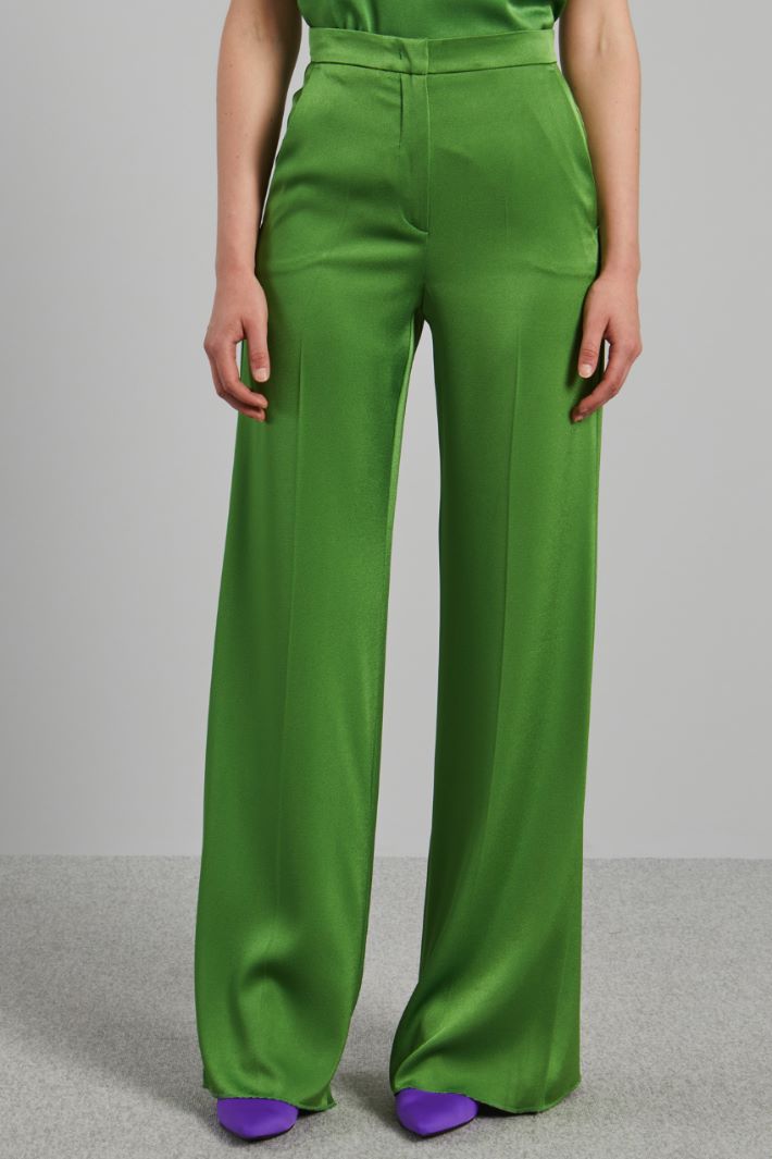 Pantaloni a palazzo in raso - VERDE PRATO - Fashion Market - 2