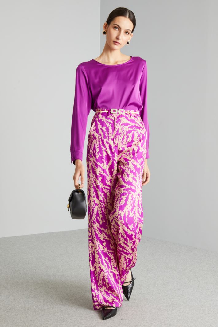 Pantaloni a palazzo in twill - CICLAMINO BURRO - Fashion Market