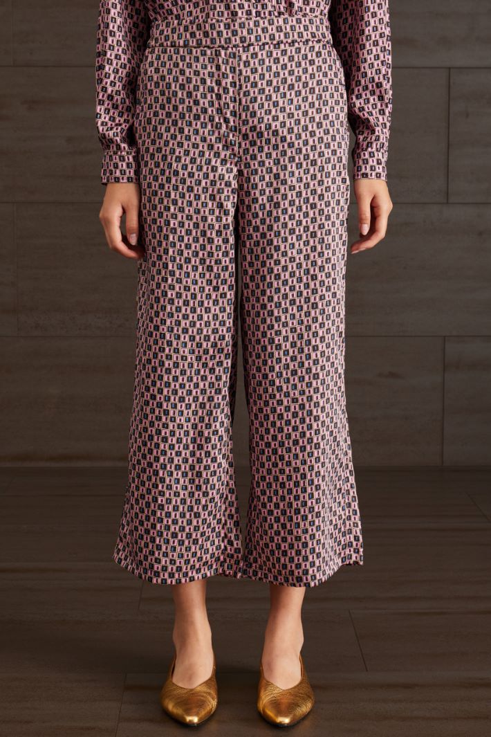 Pantaloni in twill stampato - ROSA MARRONE AZZURRO - Fashion Market - 2