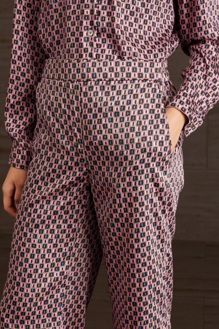 Pantaloni in twill stampato - ROSA MARRONE AZZURRO - Fashion Market - 3