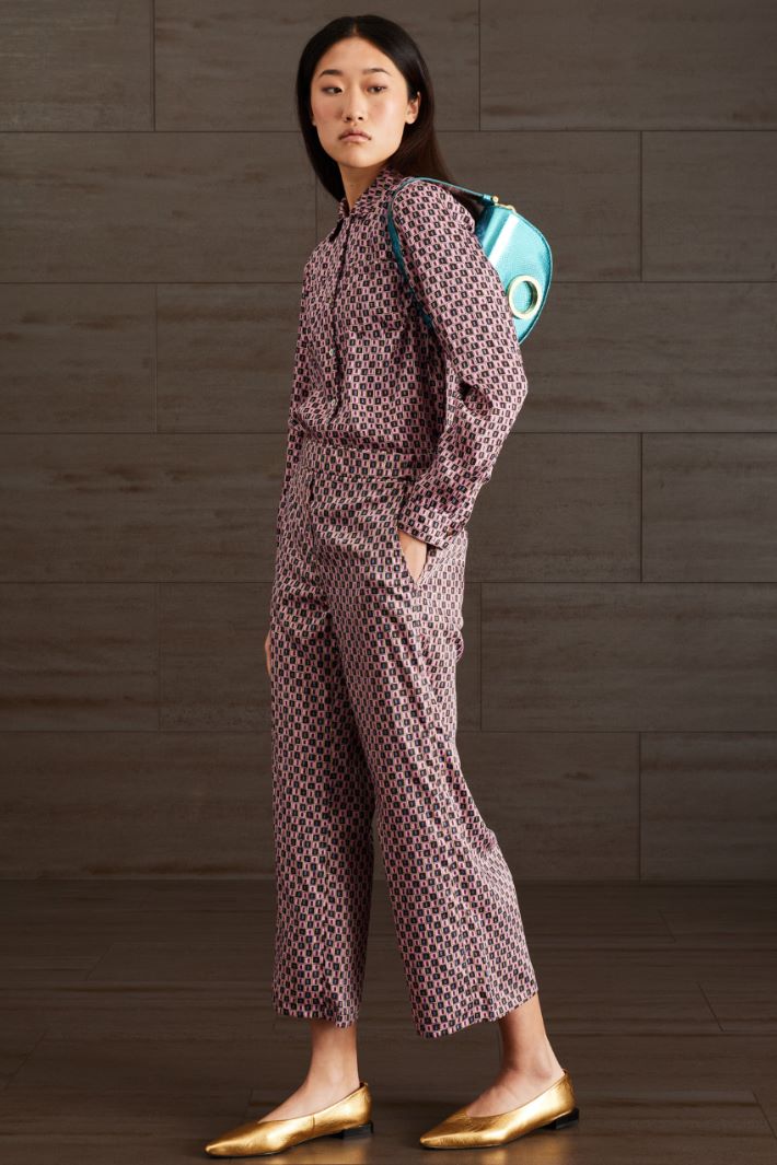 Pantaloni in twill stampato - ROSA MARRONE AZZURRO - Fashion Market