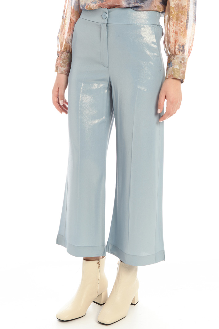 Pantaloni in crêpe laminati - AZZURRO - Fashion Market - 4