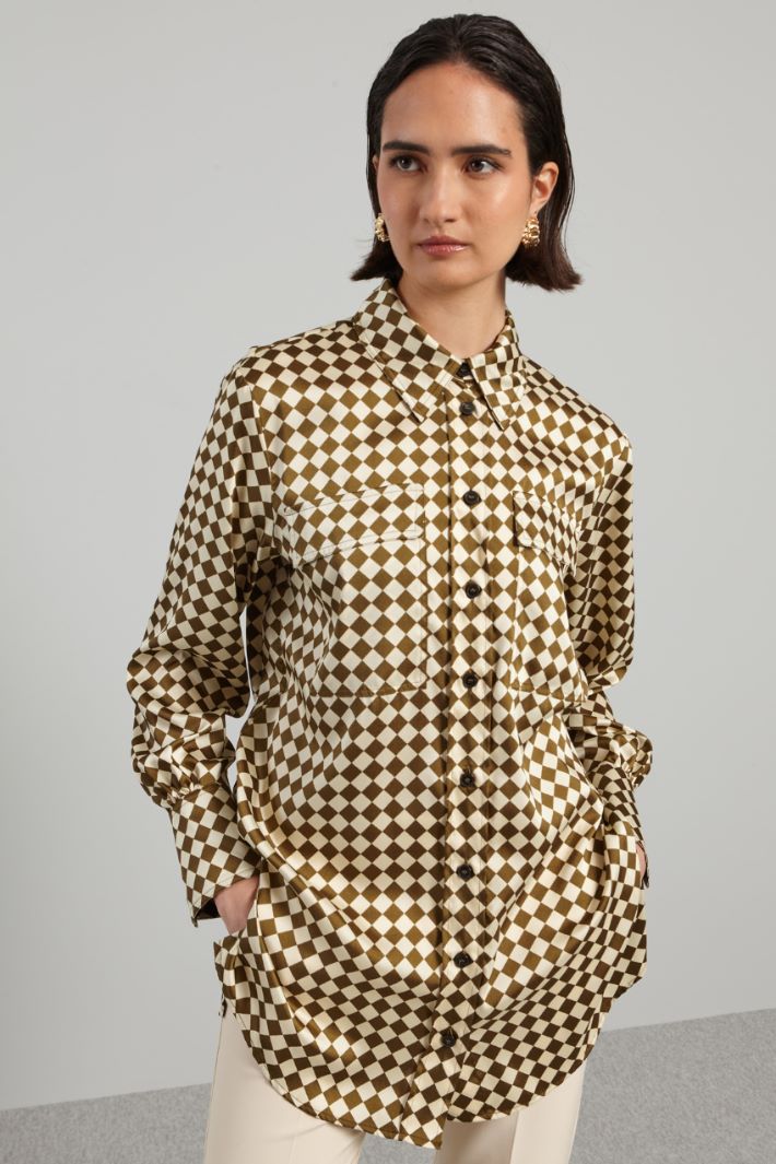 Camicia in twill a fantasia - VERDE OLIVA PANNA - Fashion Market - 2