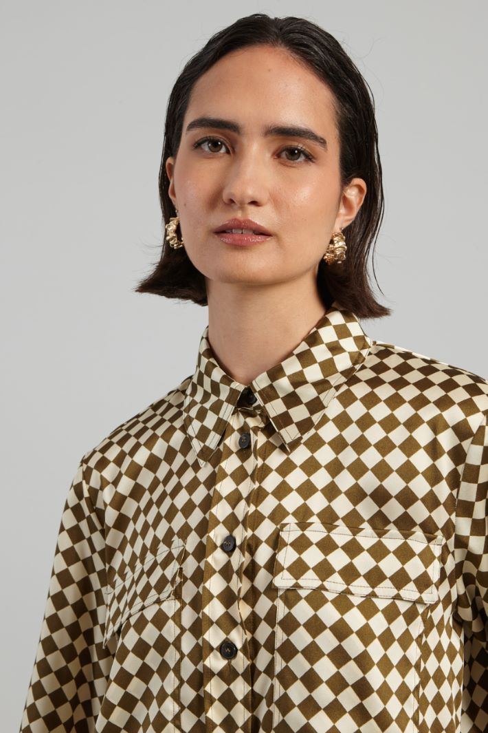 Camicia in twill a fantasia - VERDE OLIVA PANNA - Fashion Market - 3