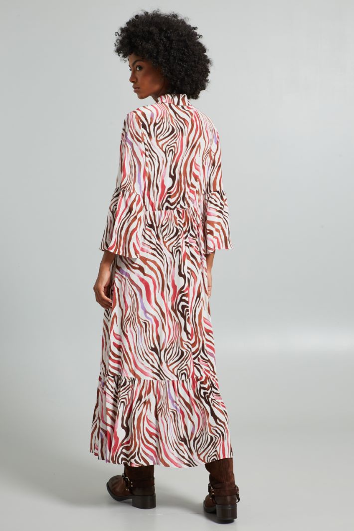 Chemisier midi con balza - BIANCO ROSA MARRONE - Fashion Market - 4