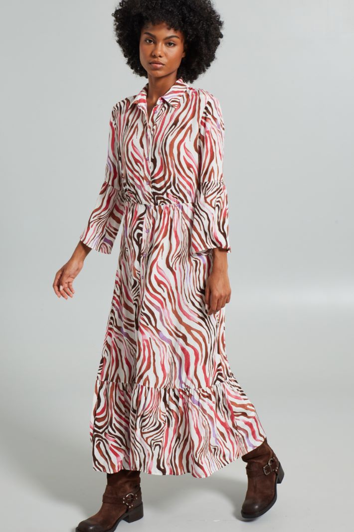 Chemisier midi con balza - BIANCO ROSA MARRONE - Fashion Market - 2