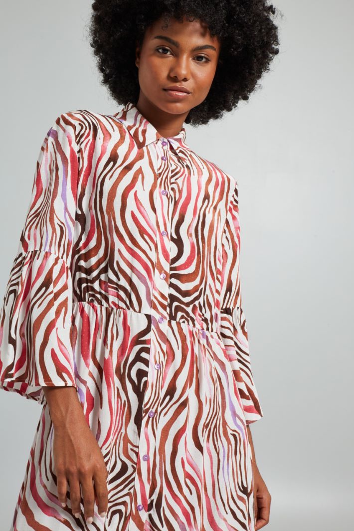 Chemisier midi con balza - BIANCO ROSA MARRONE - Fashion Market - 3