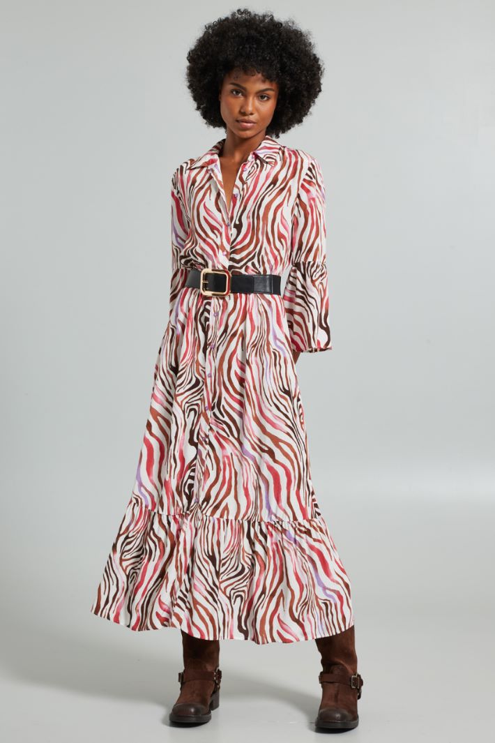 Chemisier midi con balza - BIANCO ROSA MARRONE - Fashion Market