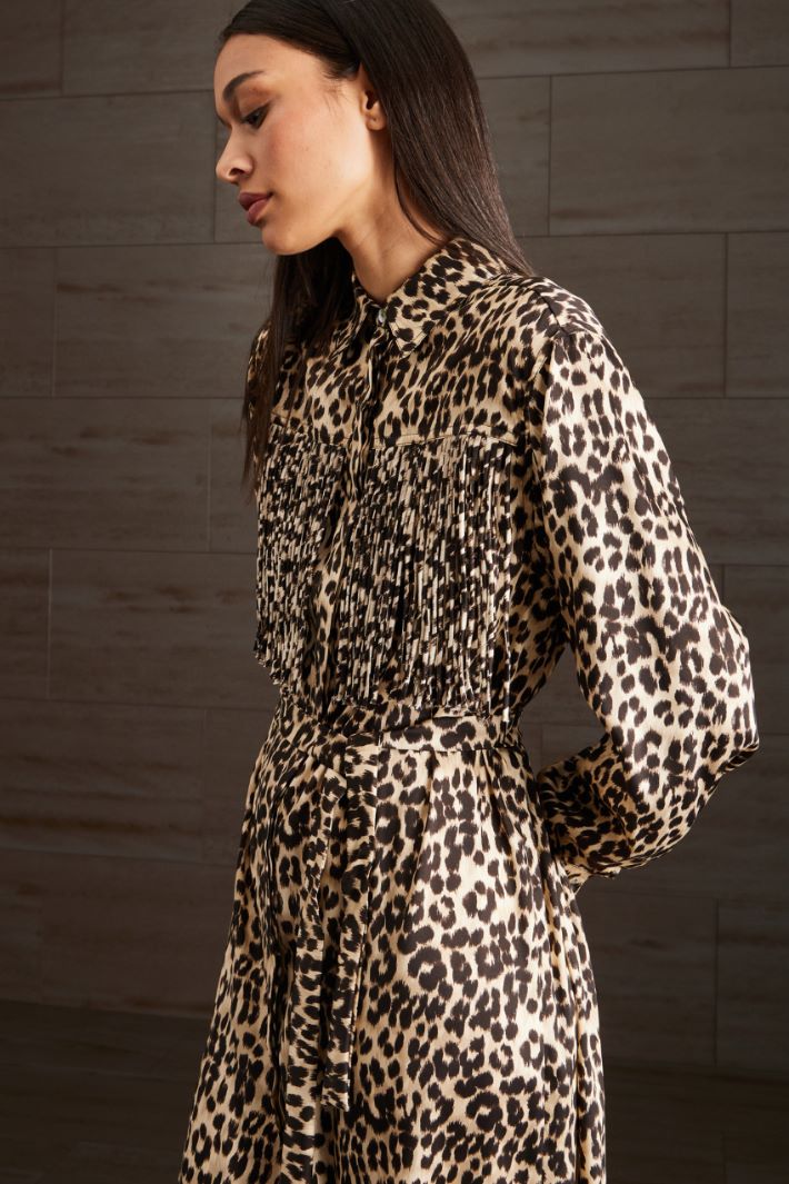 Abito con frange - BEIGE NERO - Fashion Market - 3