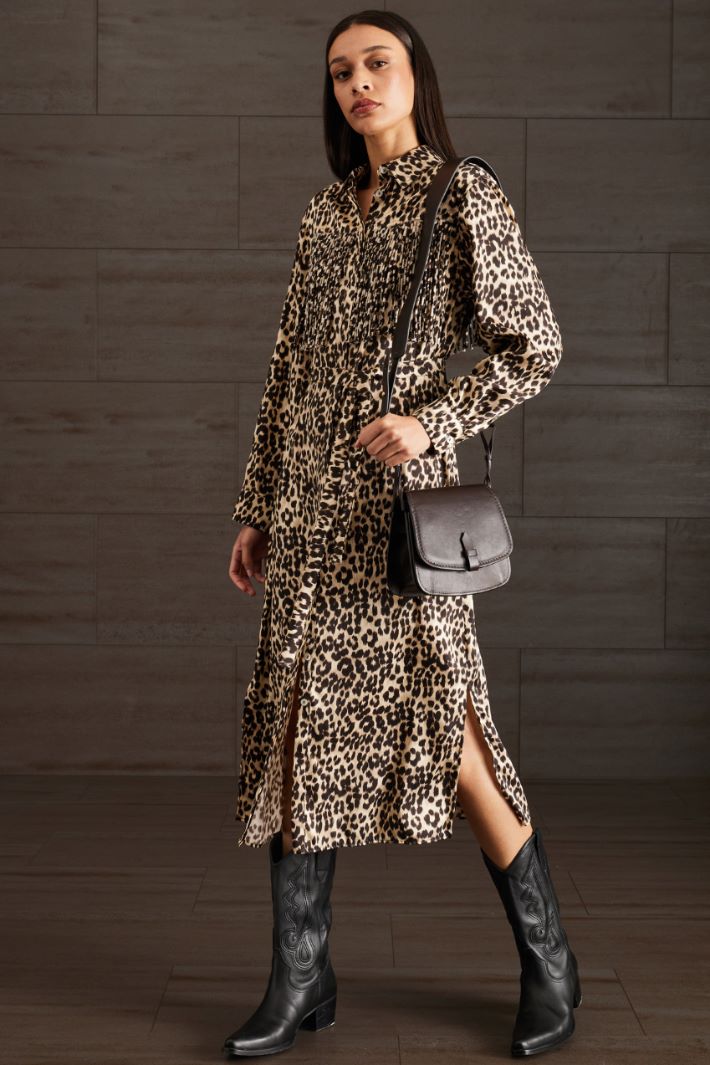 Abito con frange - BEIGE NERO - Fashion Market