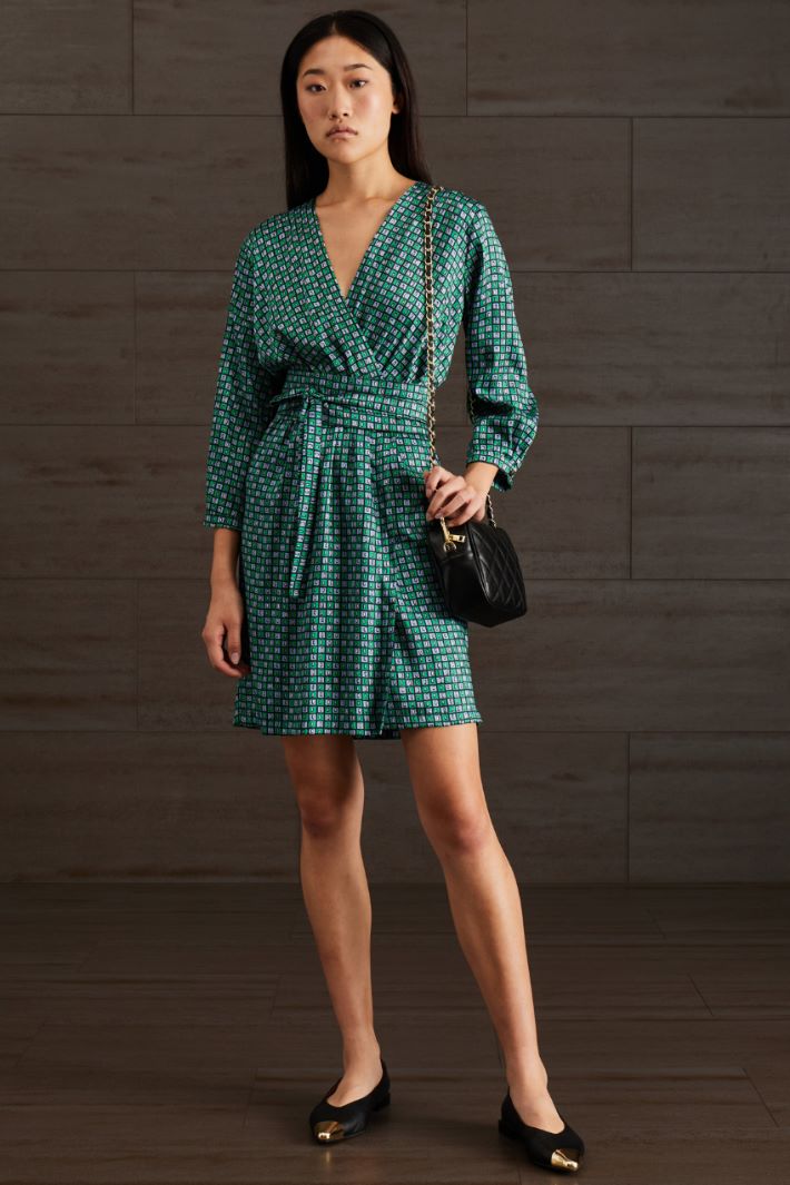 Abito corto a portafoglio - VERDE NERO AZZURRO - Fashion Market