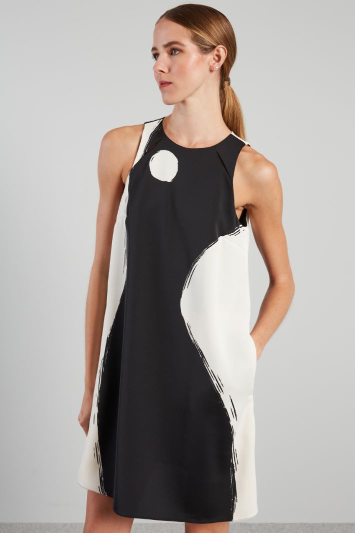 Abito corto in enver satin lucido - NERO BIANCO - Fashion Market - 2