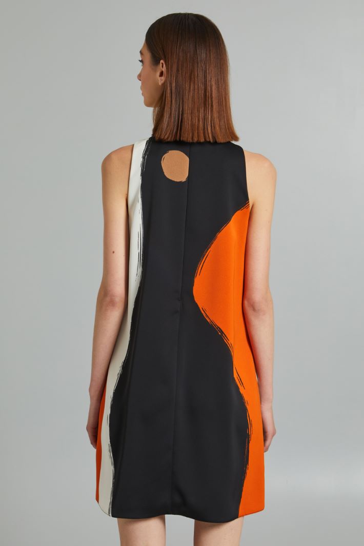 Abito corto in enver satin lucido - NERO ARANCIONE BIANCO - Fashion Market - 4