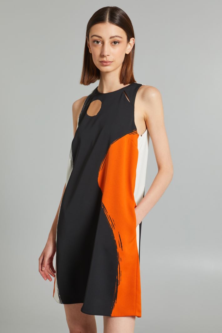 Abito corto in enver satin lucido - NERO ARANCIONE BIANCO - Fashion Market - 2