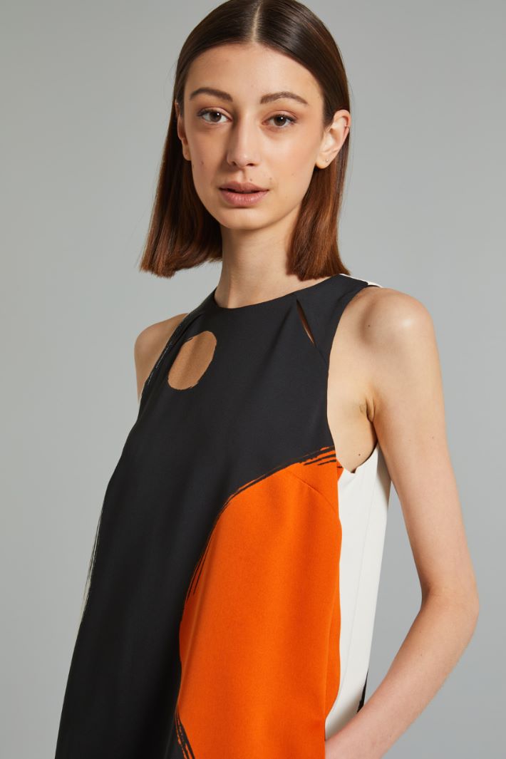 Abito corto in enver satin lucido - NERO ARANCIONE BIANCO - Fashion Market - 3