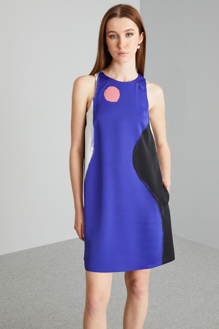 Abito corto in enver satin lucido - BLU NERO BIANCO - Fashion Market - 2