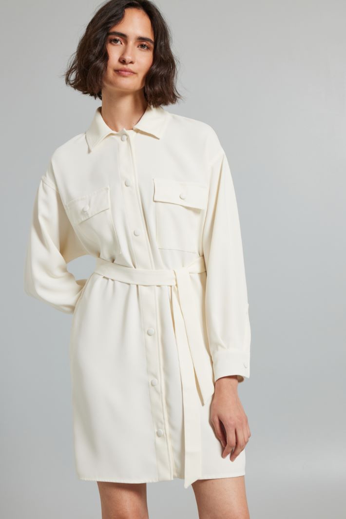 Abito chemisier in enver satin - LATTE - Fashion Market - 2