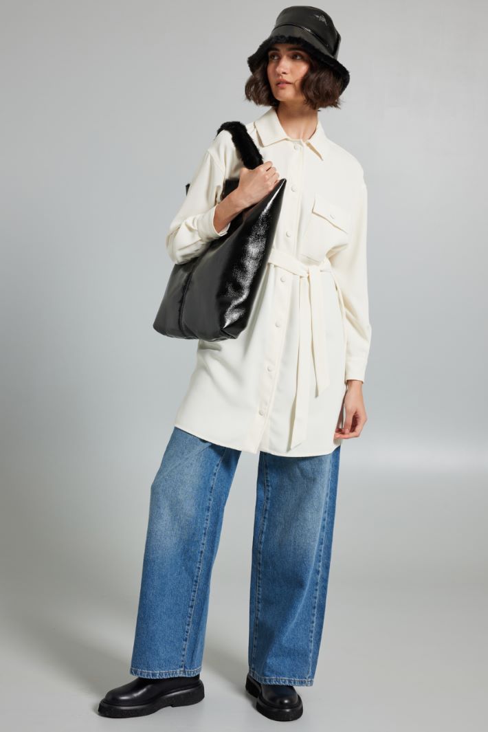Abito chemisier in enver satin - LATTE - Fashion Market