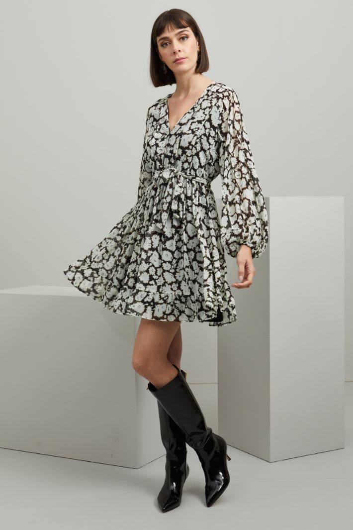 Abito in georgette - AVORIO NERO BEIGE - Fashion Market - 2