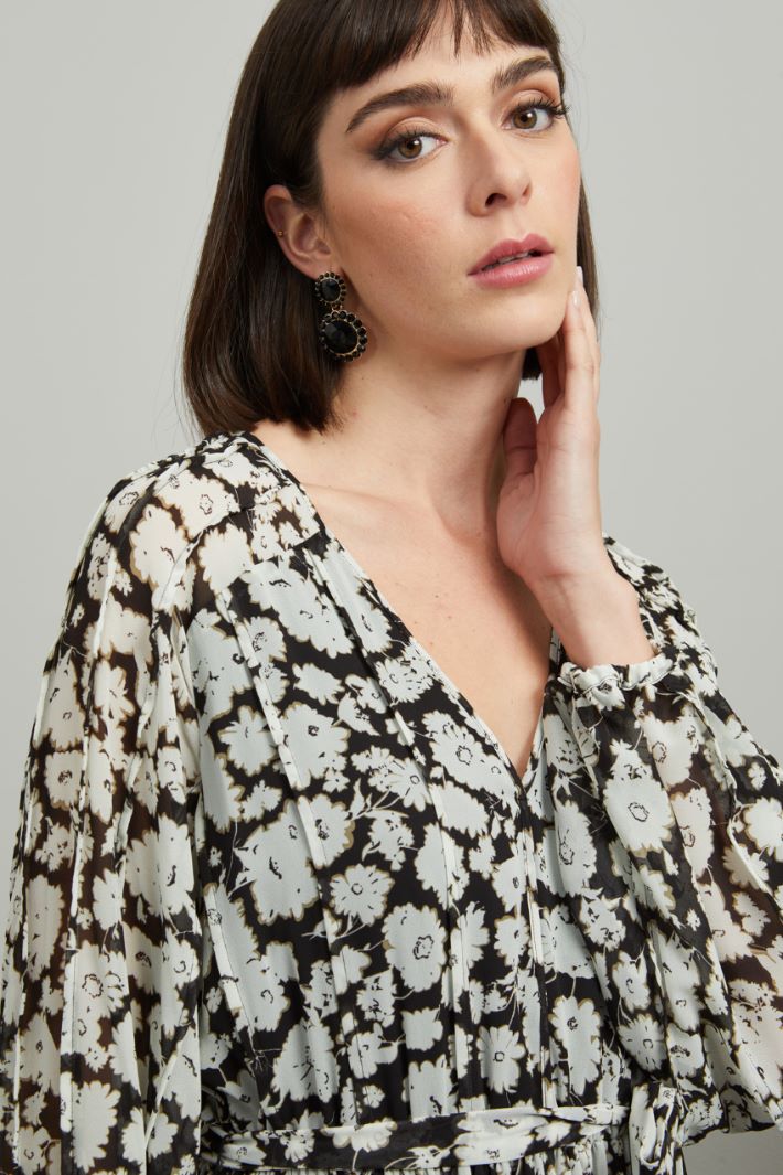 Abito in georgette - AVORIO NERO BEIGE - Fashion Market - 3