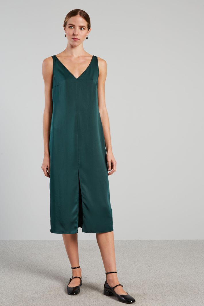 Slip dress con spacco - VERDE SCURO - Fashion Market - 2