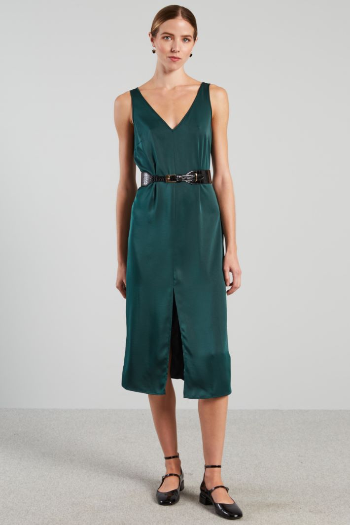 Slip dress con spacco - VERDE SCURO - Fashion Market