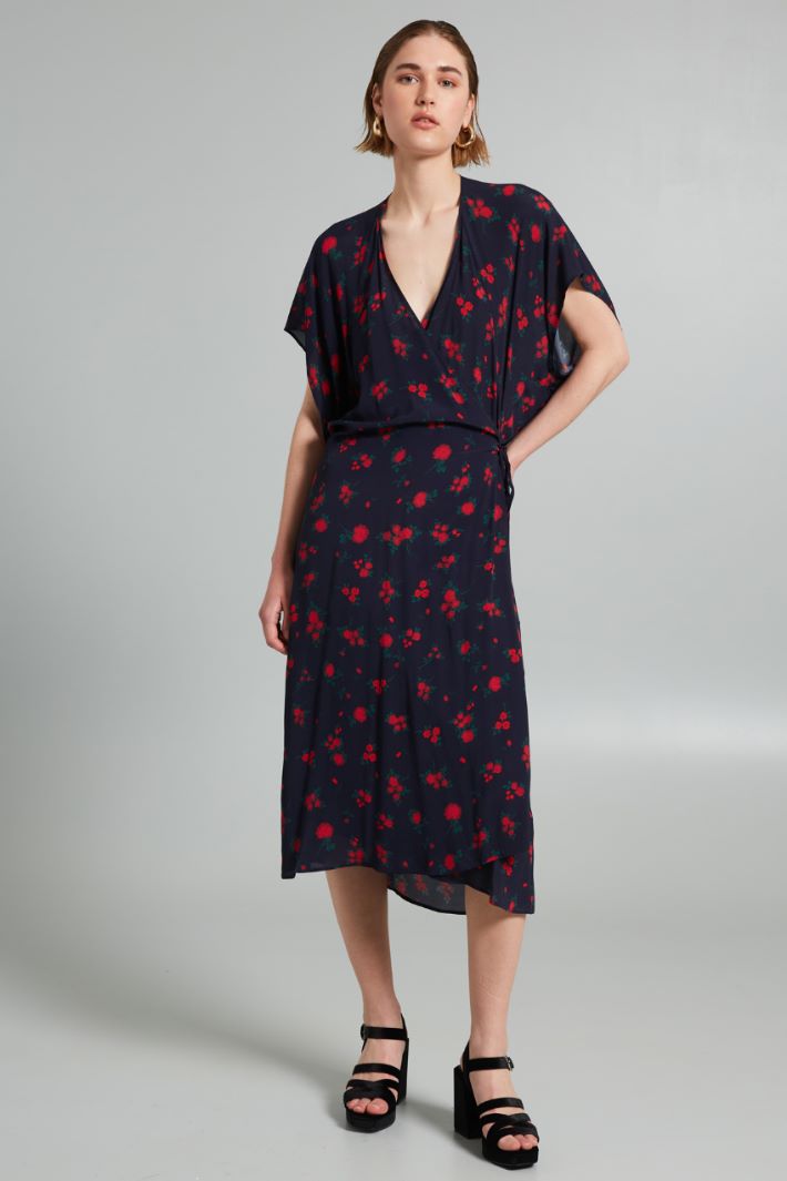 Abito fluido a portafoglio - BLU NOTTE ROSSO - Fashion Market - 2